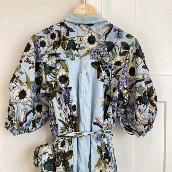 Anthropologie Mona belted Linen Shirt Dress Maeve NEW Large Blue Floral - Picture 9 of 15